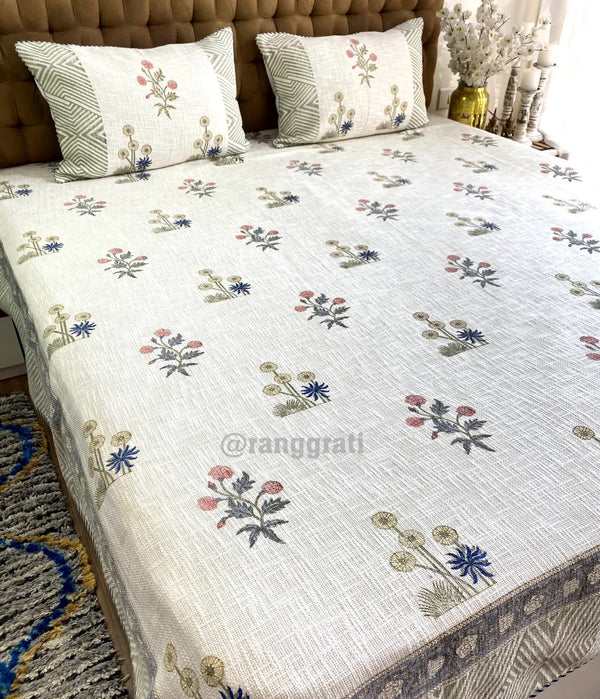 Pastel Color Floral Jute Cotton Bedcover King Size - Bedcover