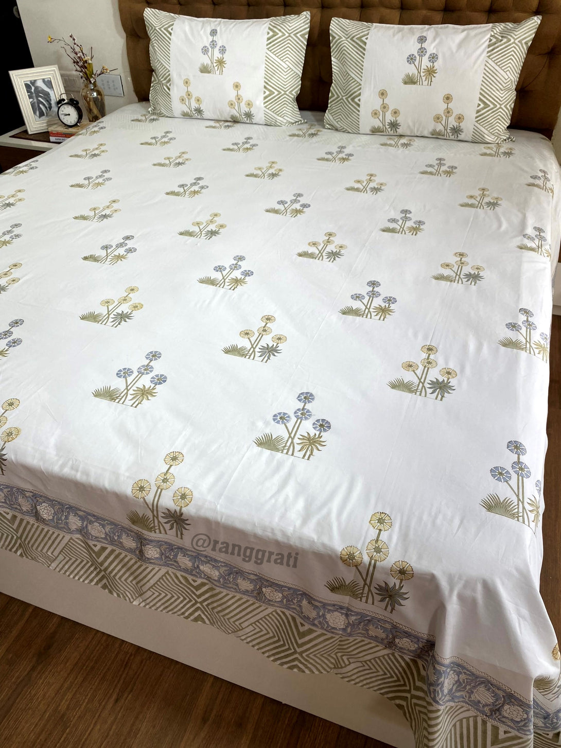 Pastel Color Floral Bedsheet Cotton Hand Block Super King Size 