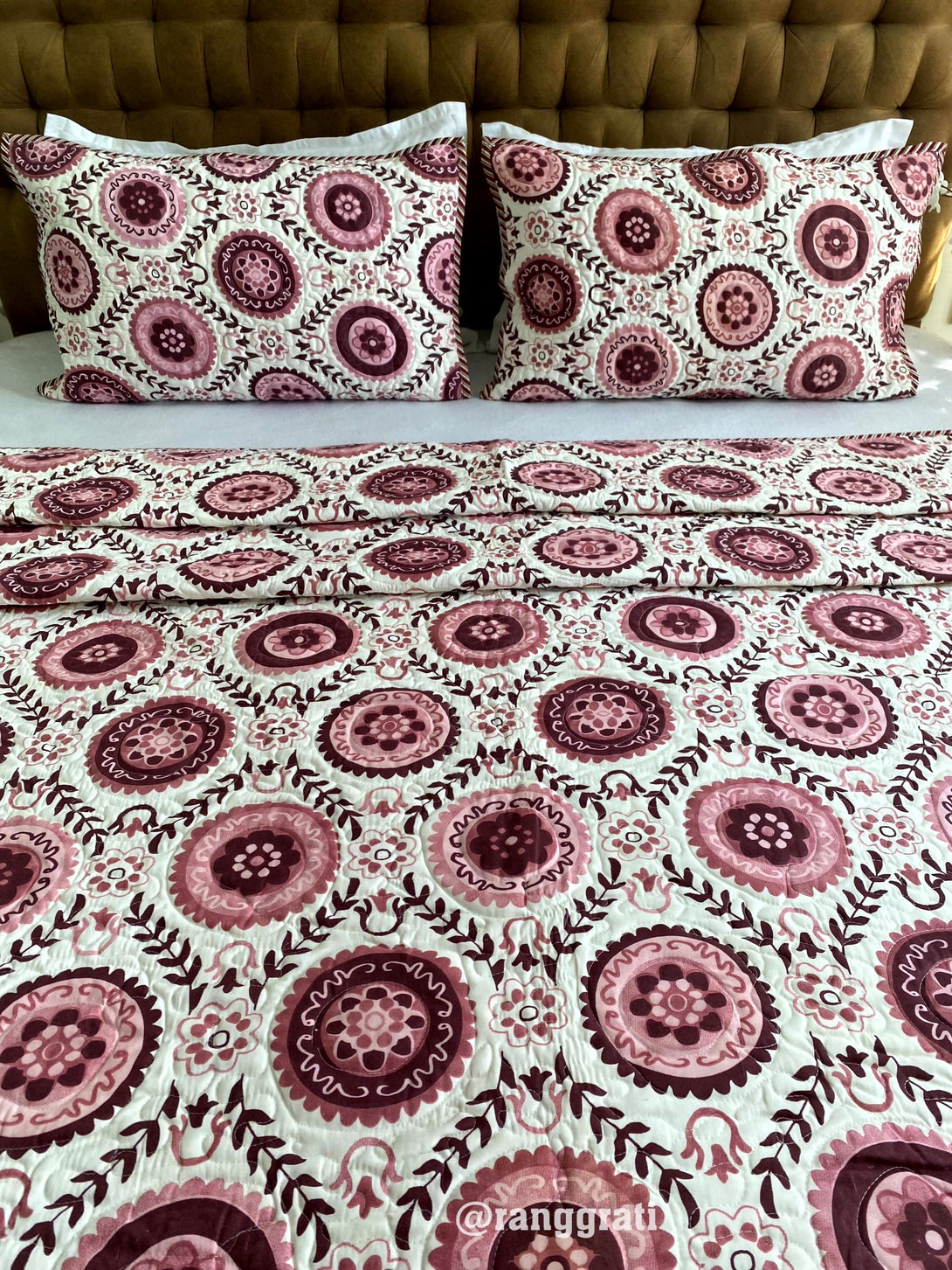 Pastel Maroon Geometric Quilted Bedcover King Size Luxury Quality