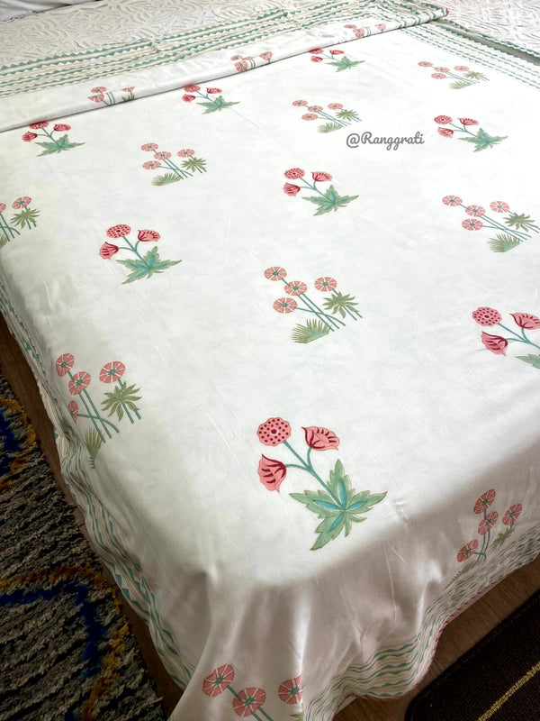 Peach Floral Single Dohar Reversible Hand Block Print - Dohar