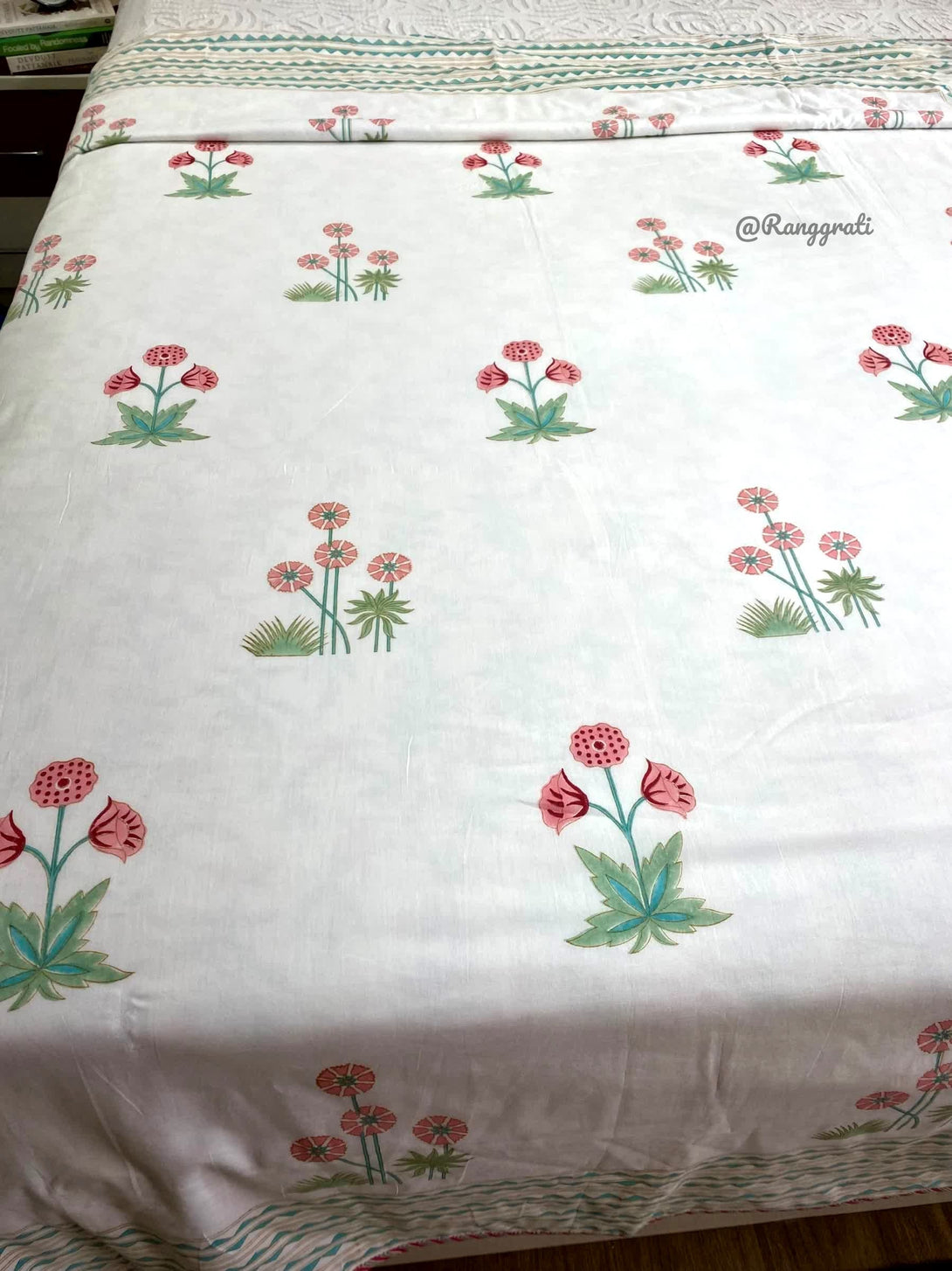 Peach Floral Single Dohar Reversible Hand Block Print - Dohar
