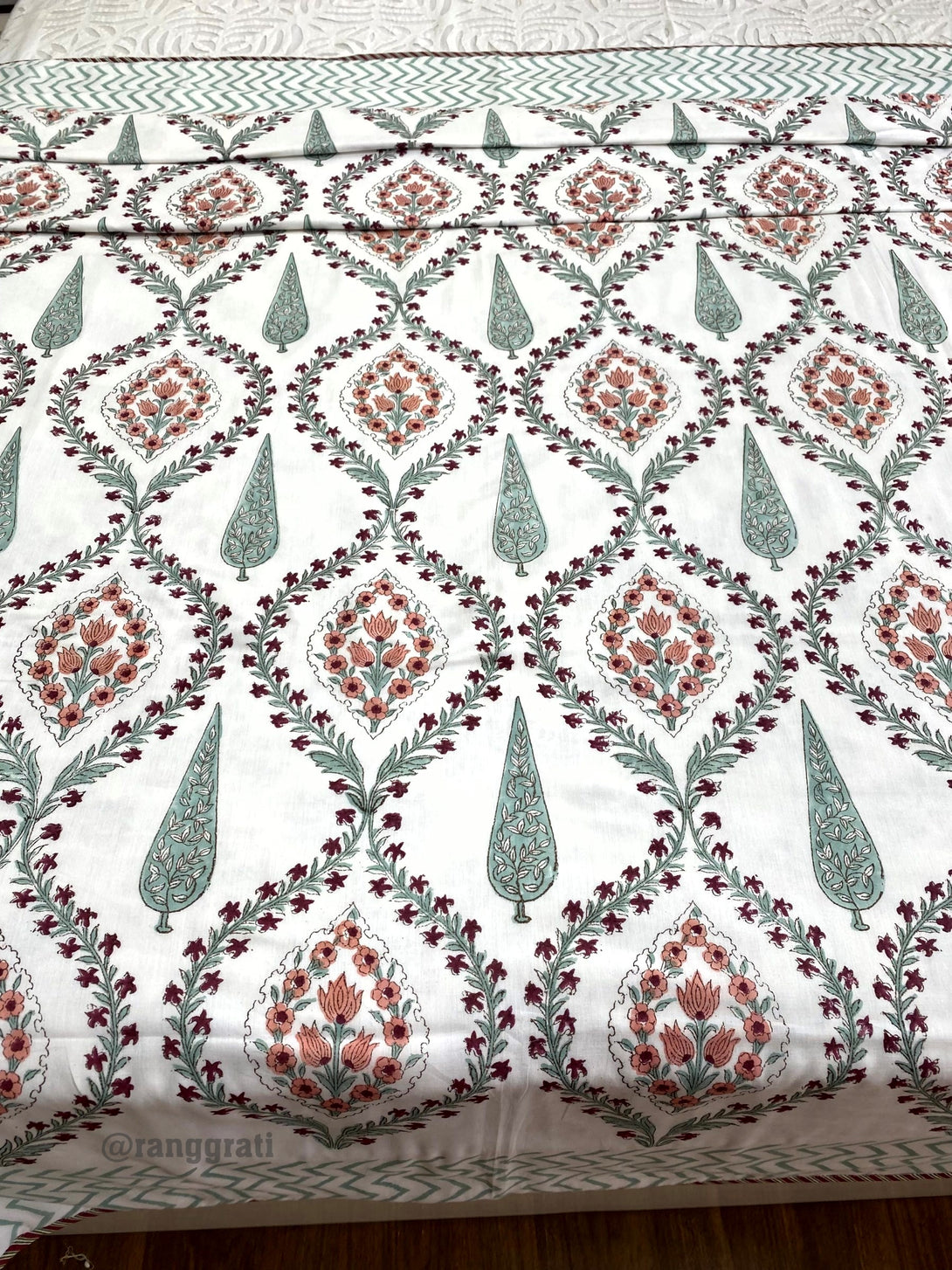 Peach Pink Floral Dohar In Mulmul Cotton Reversible For Single Bed