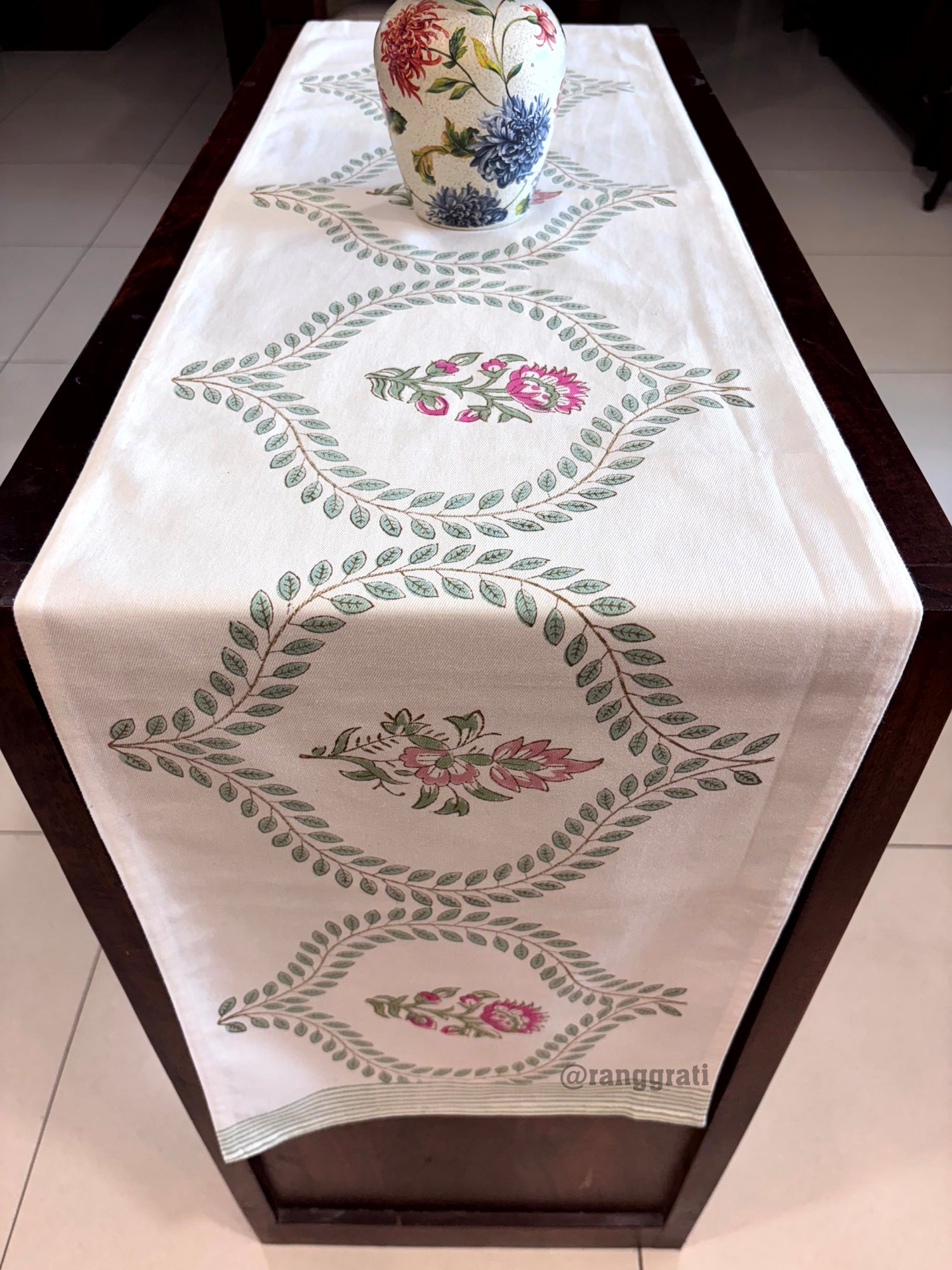 Pink Calendula Floral Cotton Table Runner