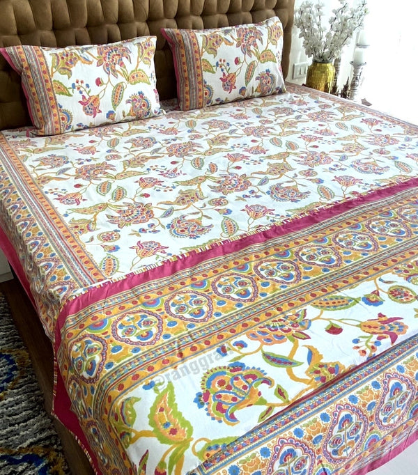 Pink Color Floral Bedsheet With Dohar Bedding Set - Bedding Set
