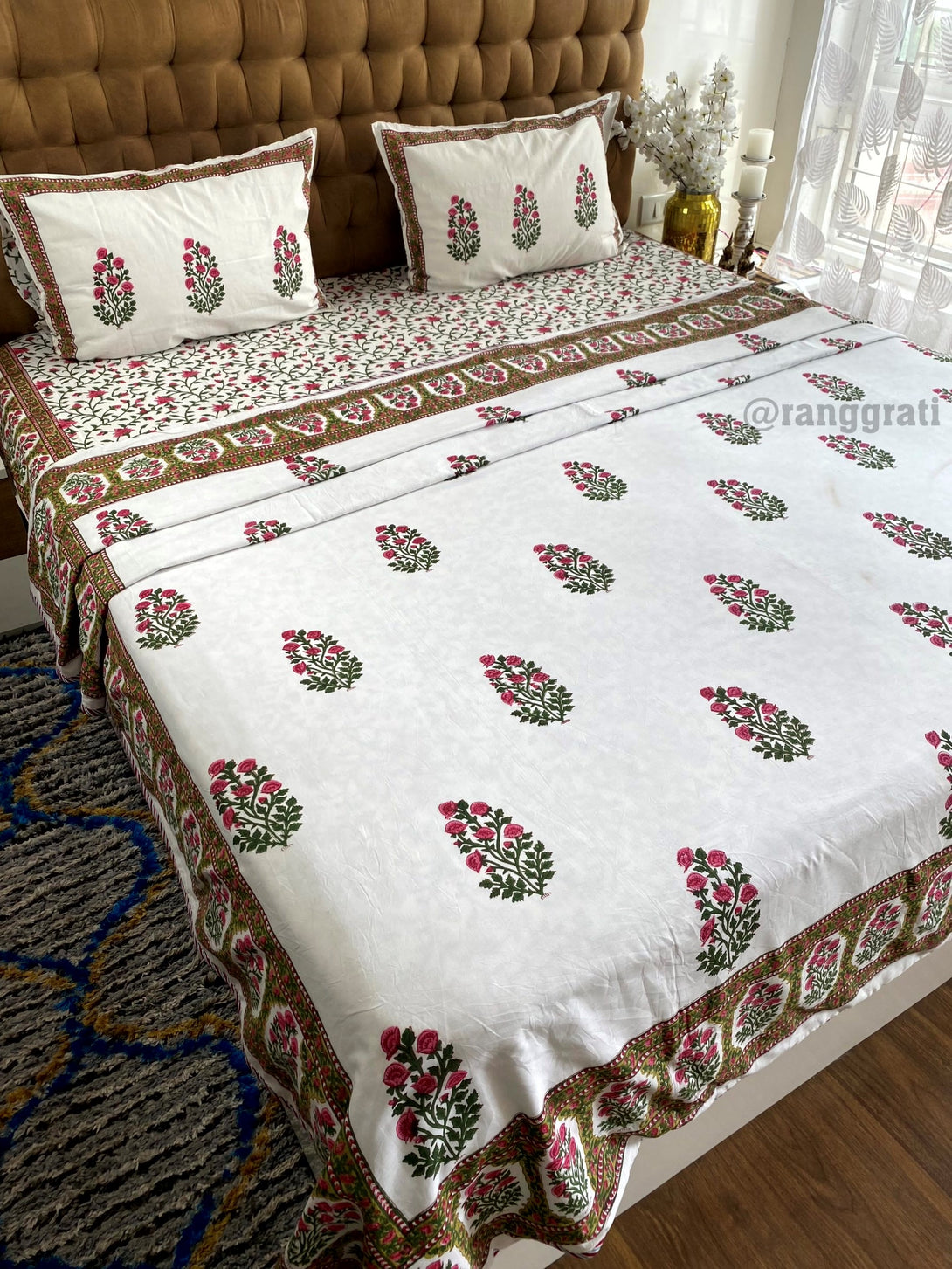 Pink Floral Bedsheet With Dohar Bedding Set