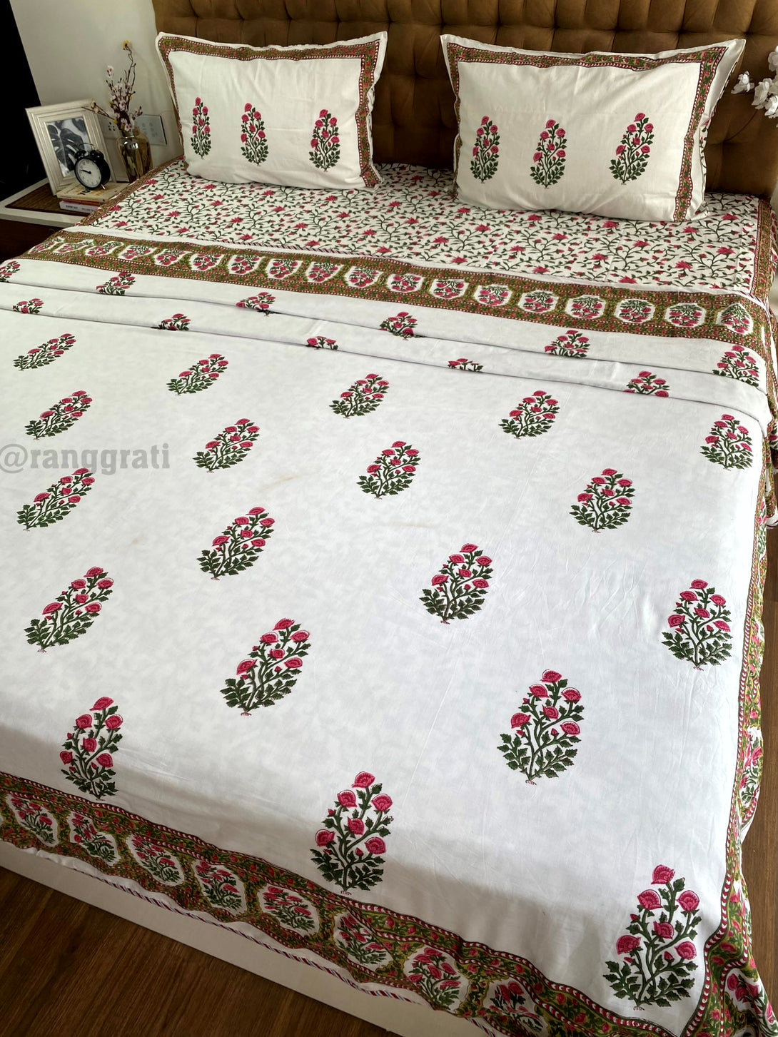King Size Pink Floral Bedsheet With Dohar Bedding Set