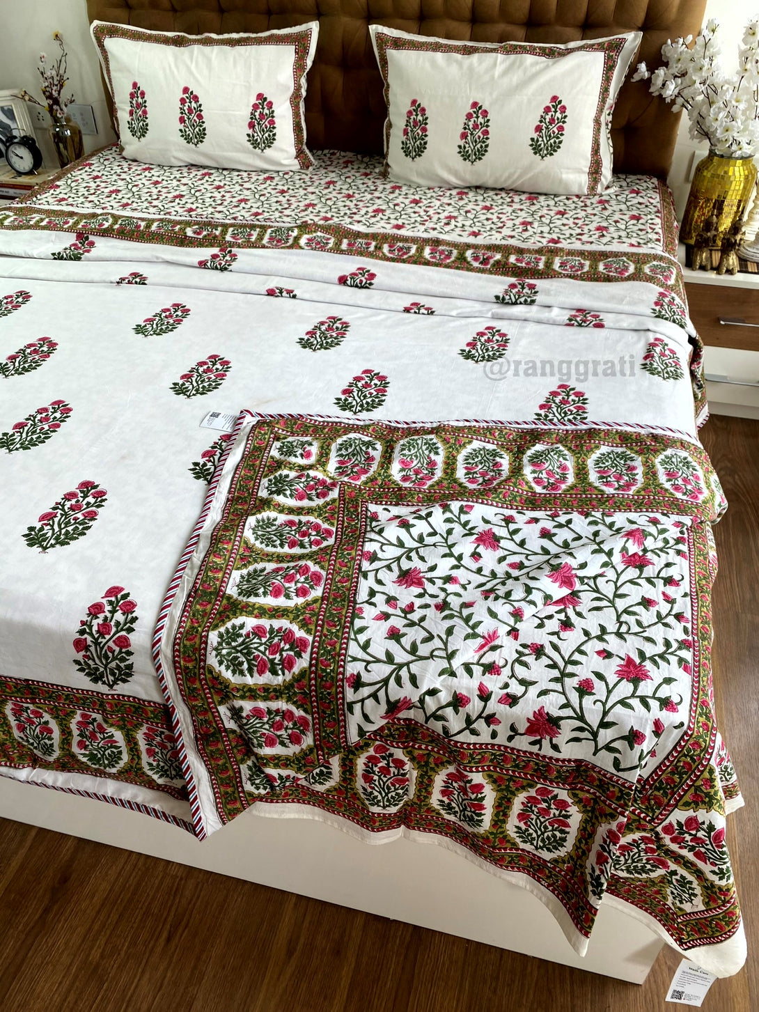 Pink Floral Bedsheet With Dohar Bedding Set Reversible