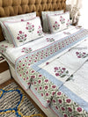 Pink Floral Bedsheet With Matching Quilted Bedcover Set - Bedding Set