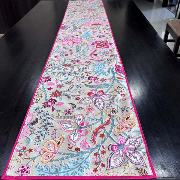 Pink Floral Canvas Cotton Table Runner 6 Seater Dining Table - Table Runner