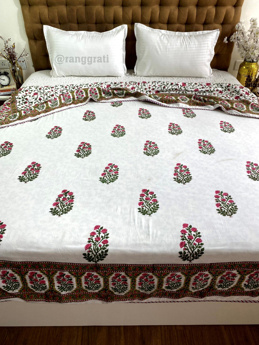 Pink Floral Dohar For Double Bed In Mulmul Cotton For Summers - Dohar