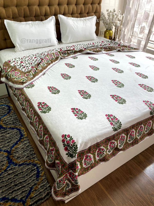 Pink Floral Dohar For Double Bed In Mulmul Cotton For Summers - Dohar