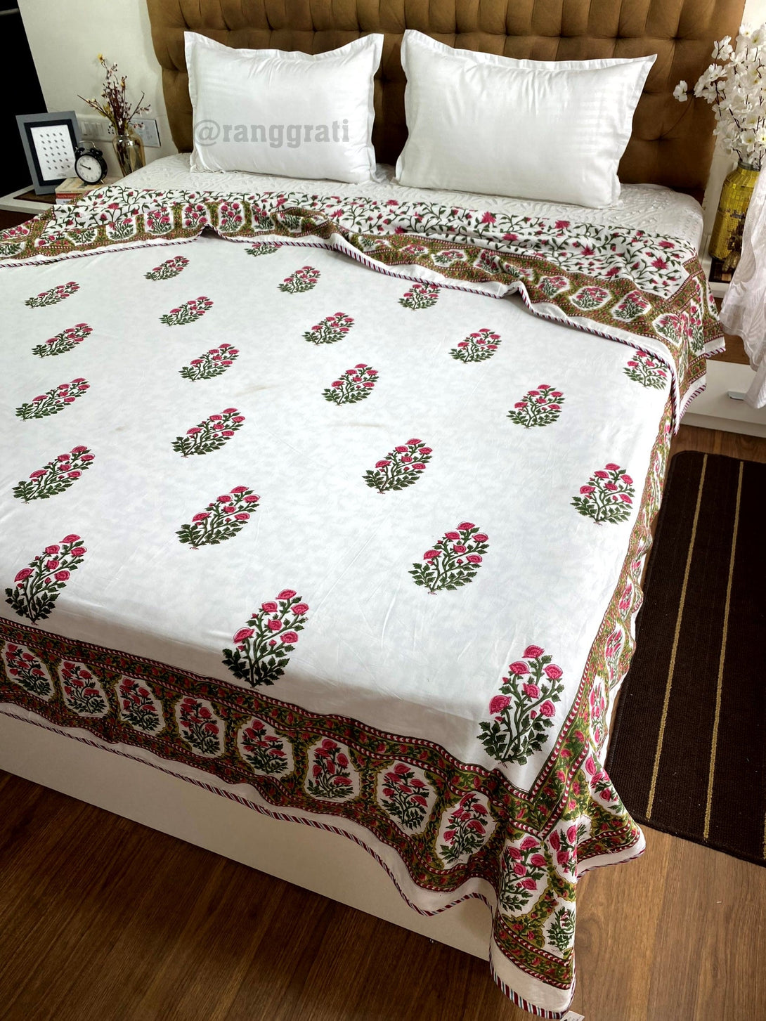 Pink Floral Dohar For Double Bed In Mulmul Cotton For Summers - Dohar