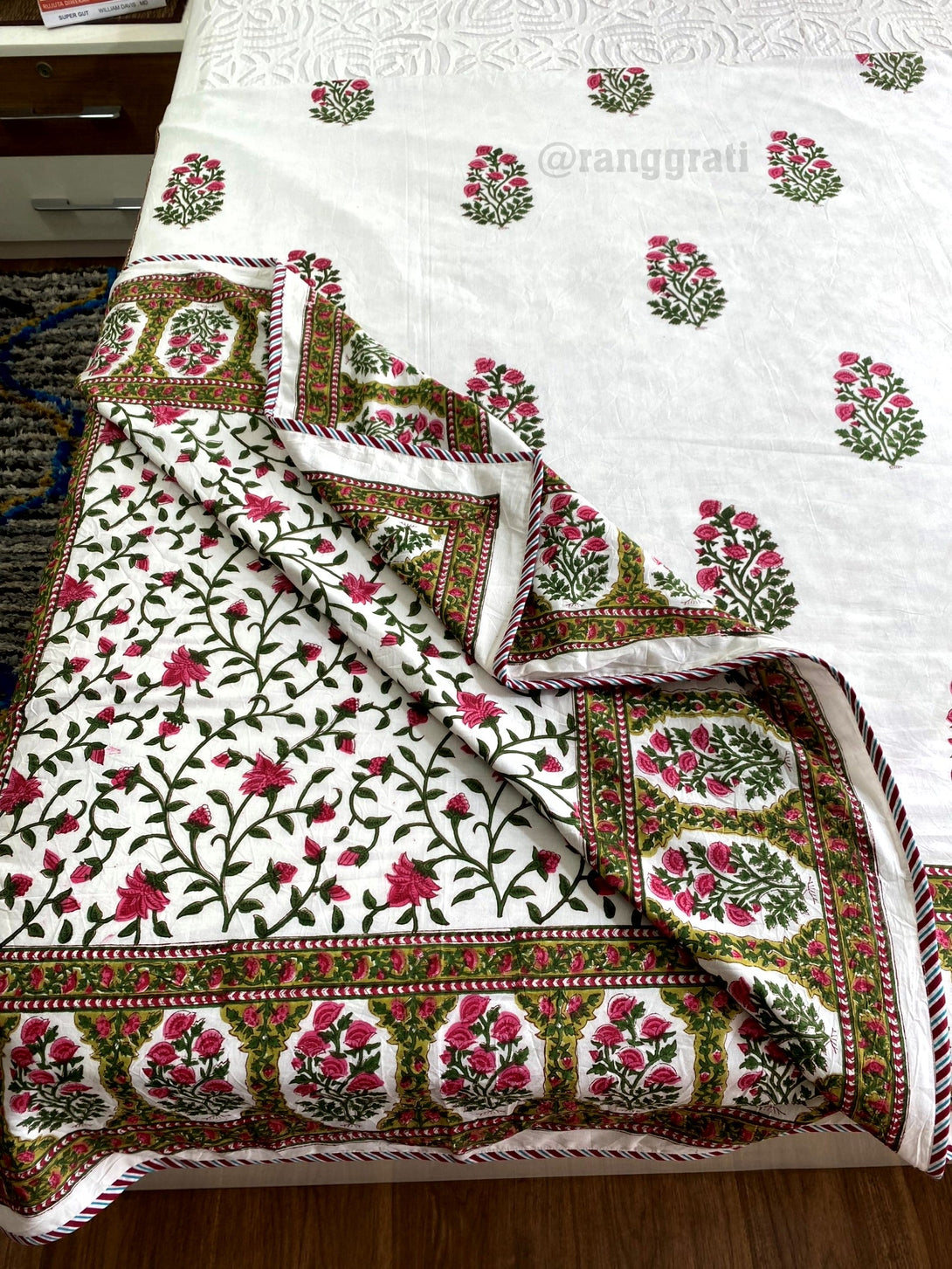 Pink Floral Dohar For Double Bed In Mulmul Cotton For Summers - Dohar