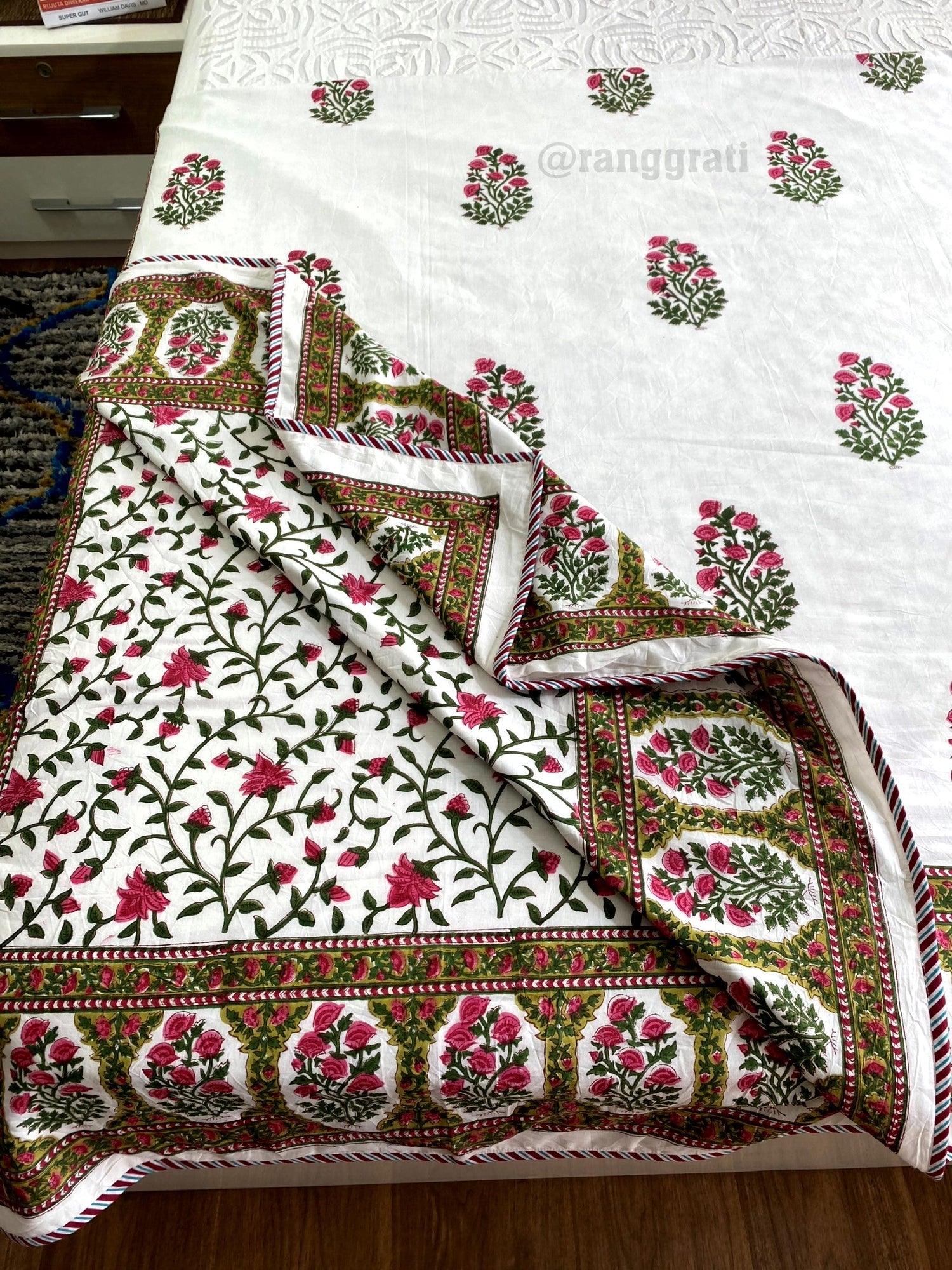 Pink Floral Dohar For Double Bed In Mulmul Cotton For Summers - Dohar