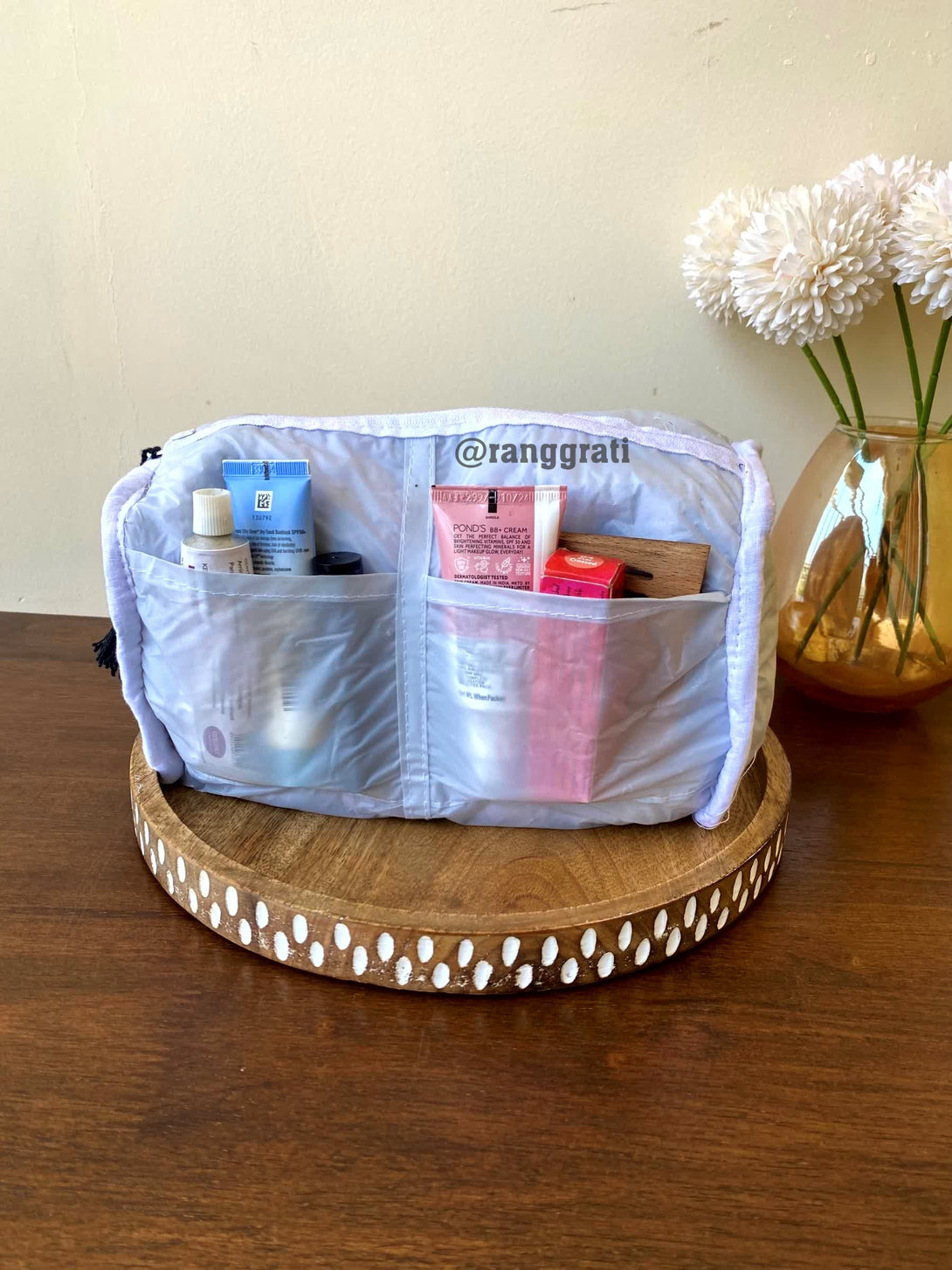 Pink Floral Quilted Travel Pouch Hand Block Set of 2 - Pouch
