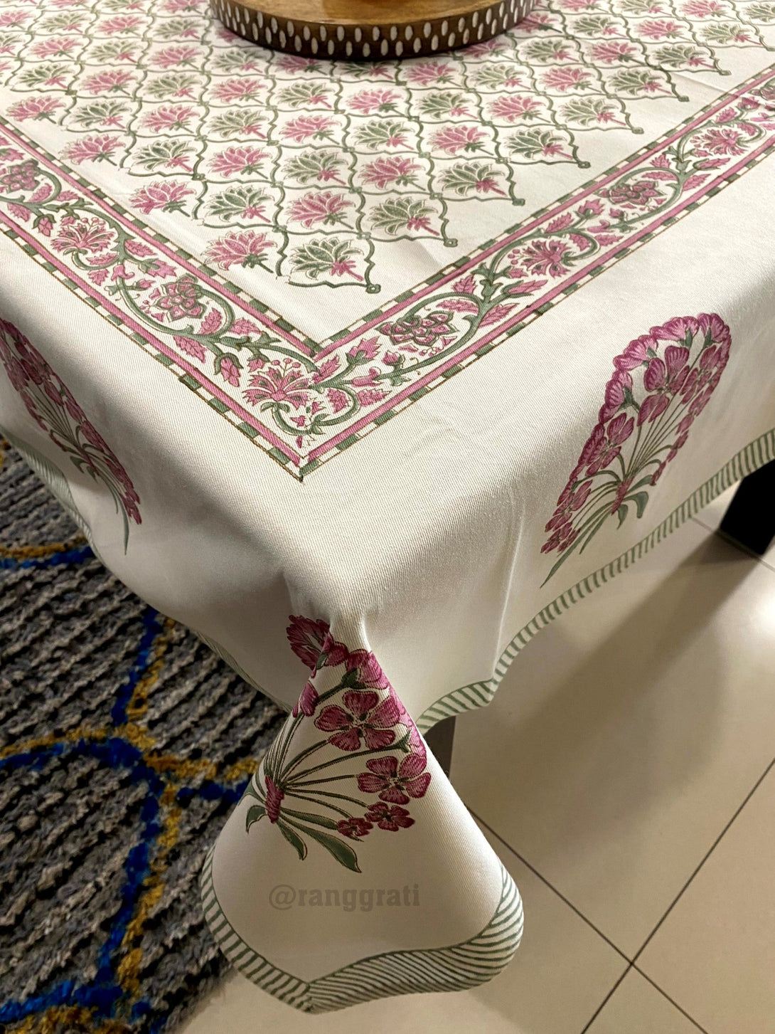 Pink Floral Table Cover 6 Seater Dining Table Rectangular - Table Cover