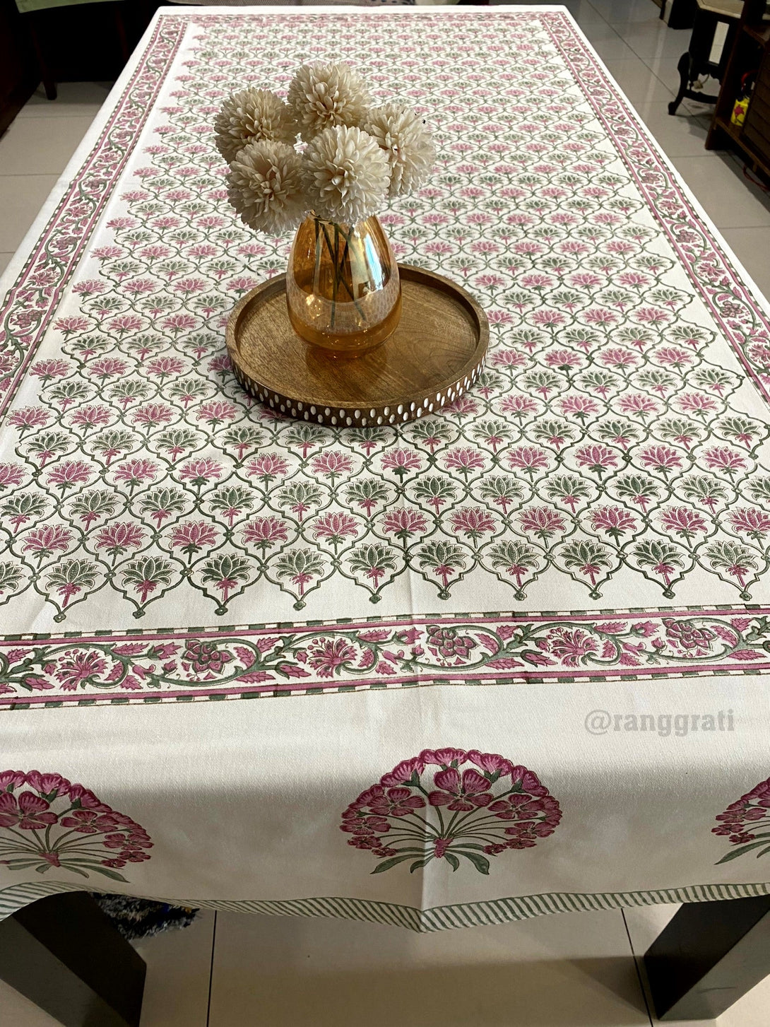 Pink Floral Table Cover 6 Seater Dining Table Rectangular - Table Cover