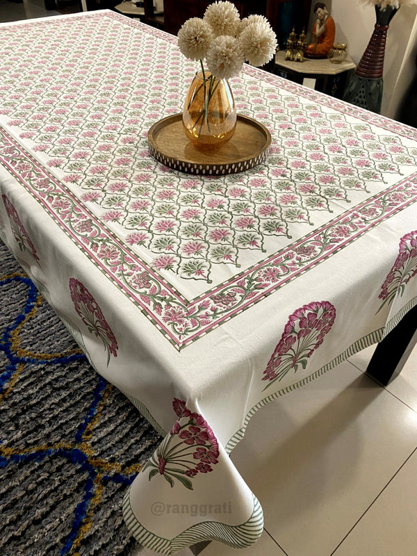 Pink Floral Table Cover 6 Seater Dining Table Rectangular - Table Cover
