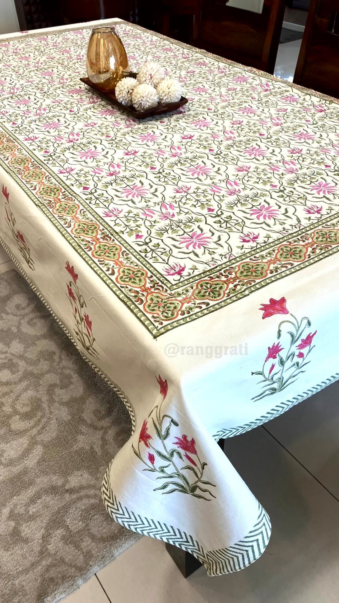 Pink Floral Table Cover Cloth 6 Seater Dining Table Rectangular - Table Cover
