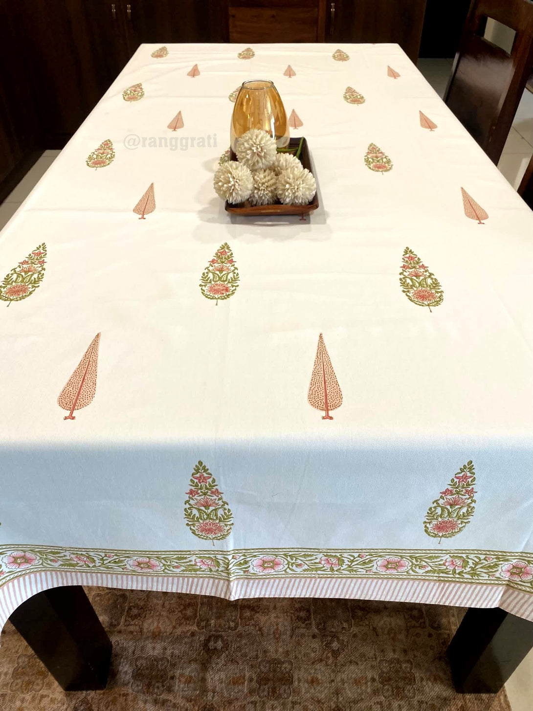 Pink Floral Table Cover Cloth 8 Seater Dining Table Rectangular - Table Cover
