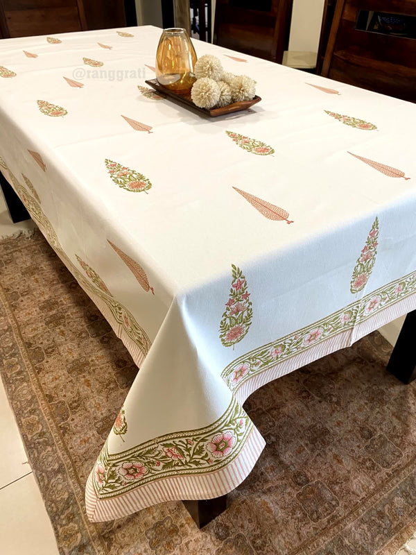 Pink Floral Table Cover Cloth 8 Seater Dining Table Rectangular - Table Cover