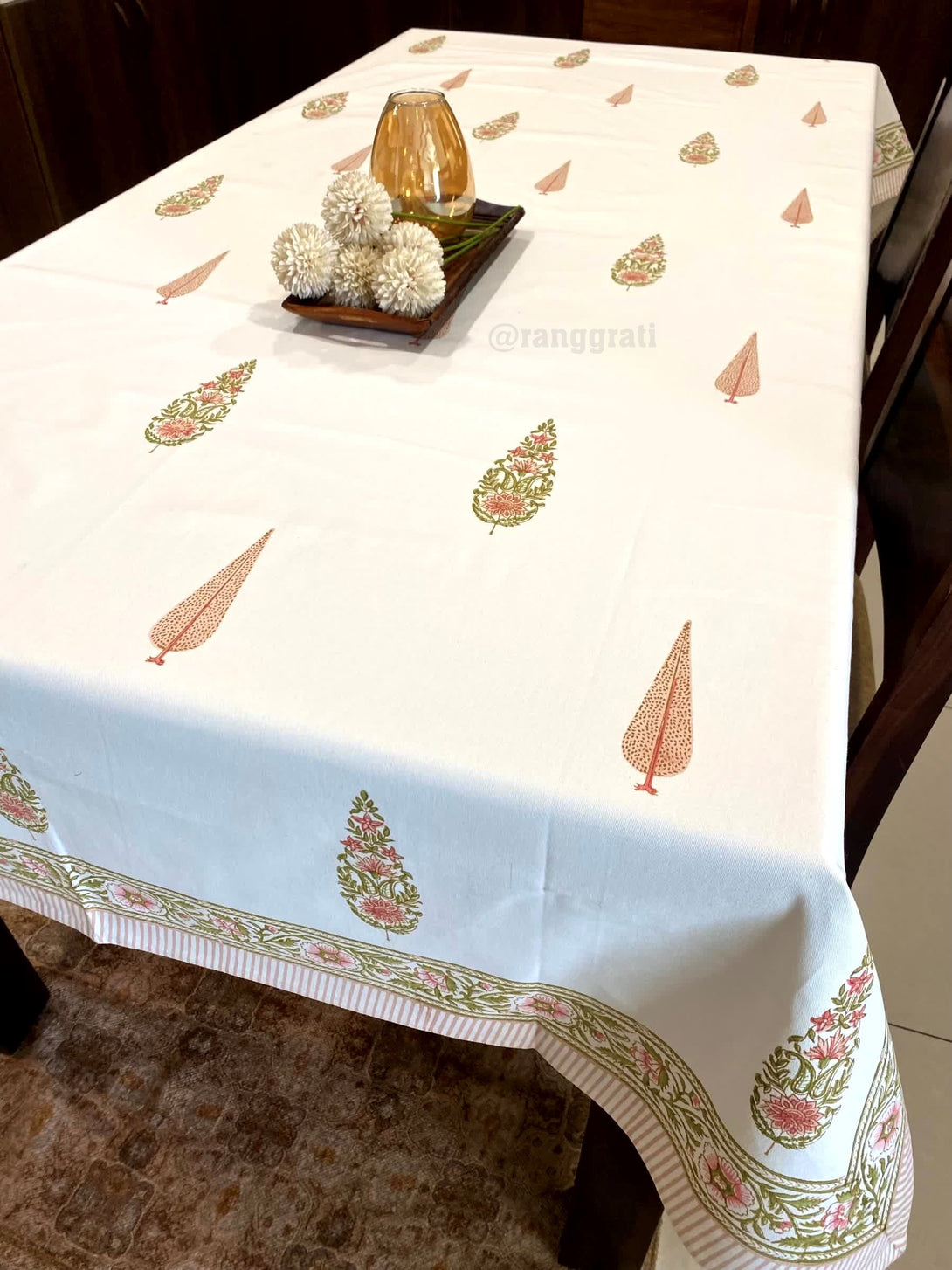 Pink Floral Table Cover Cloth 8 Seater Dining Table Rectangular - Table Cover