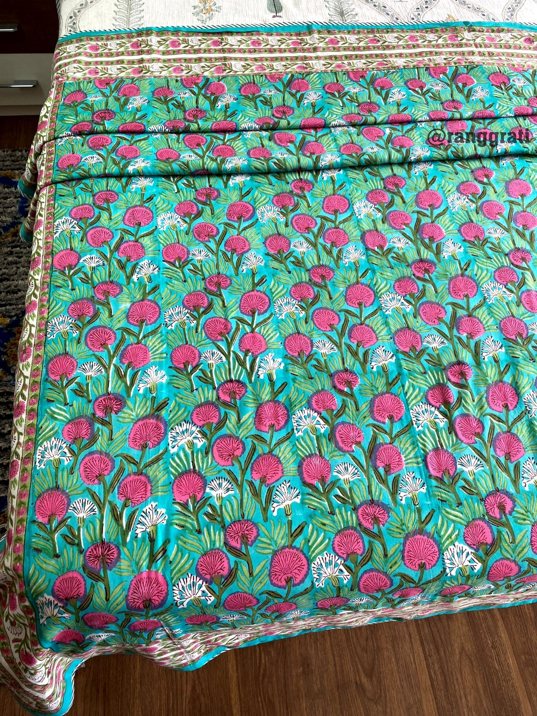 Pink Garden Dohar For Single Bed In Mulmul Cotton Reversible - Dohar