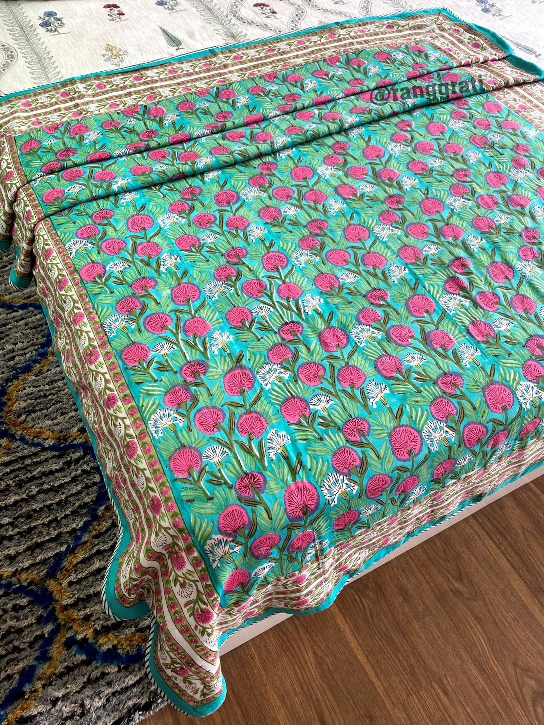 Pink Garden Dohar For Single Bed In Mulmul Cotton Reversible - Dohar