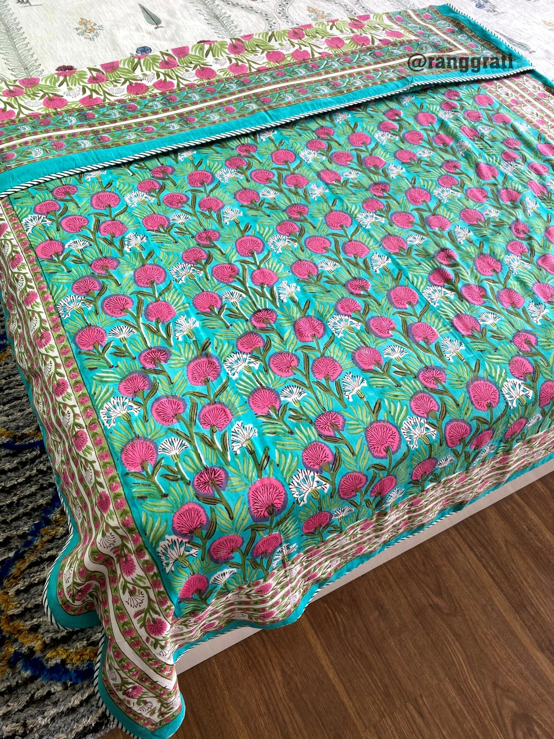 Pink Garden Dohar For Single Bed In Mulmul Cotton Reversible - Dohar