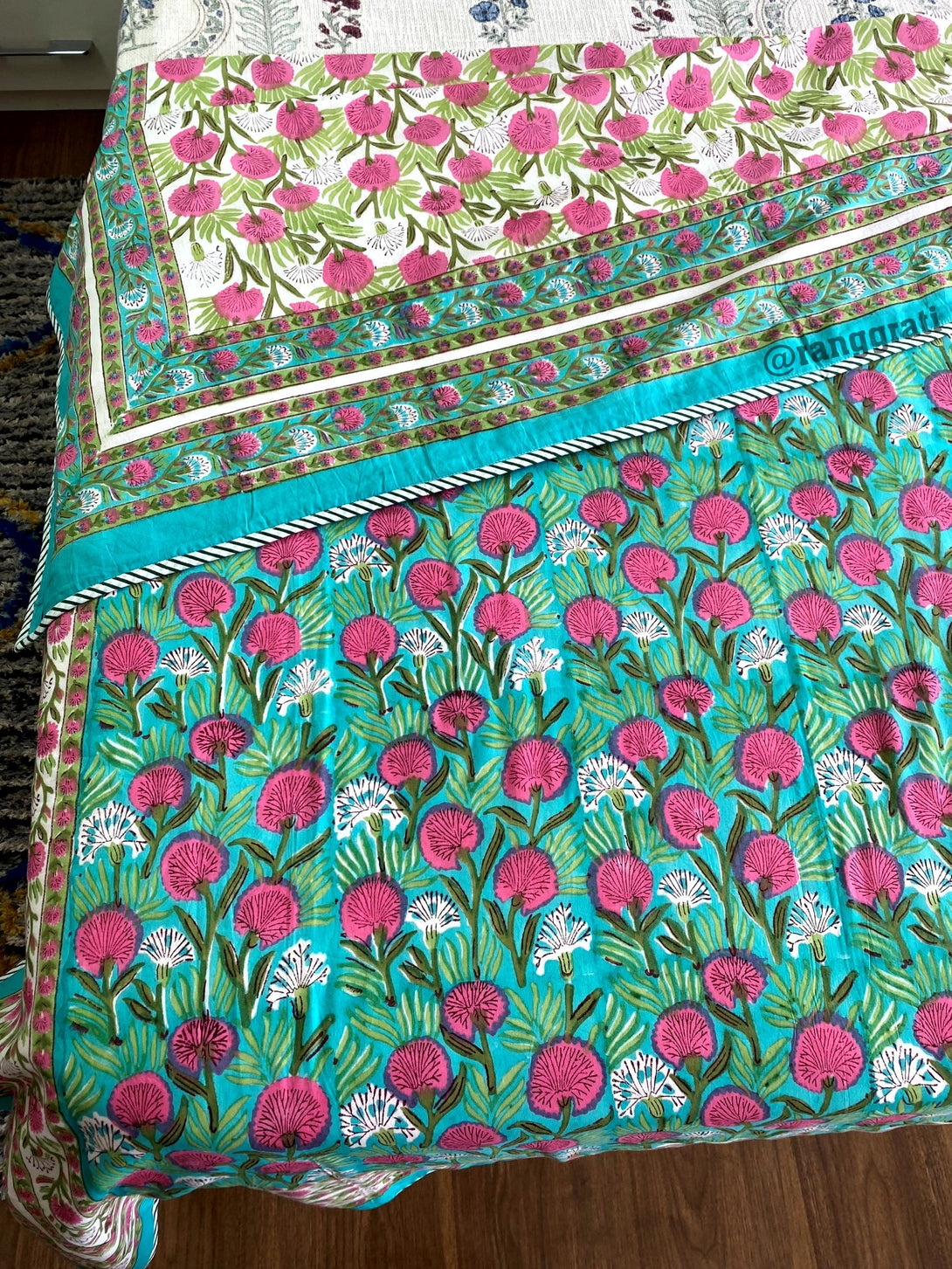 Pink Garden Dohar For Single Bed In Mulmul Cotton Reversible - Dohar