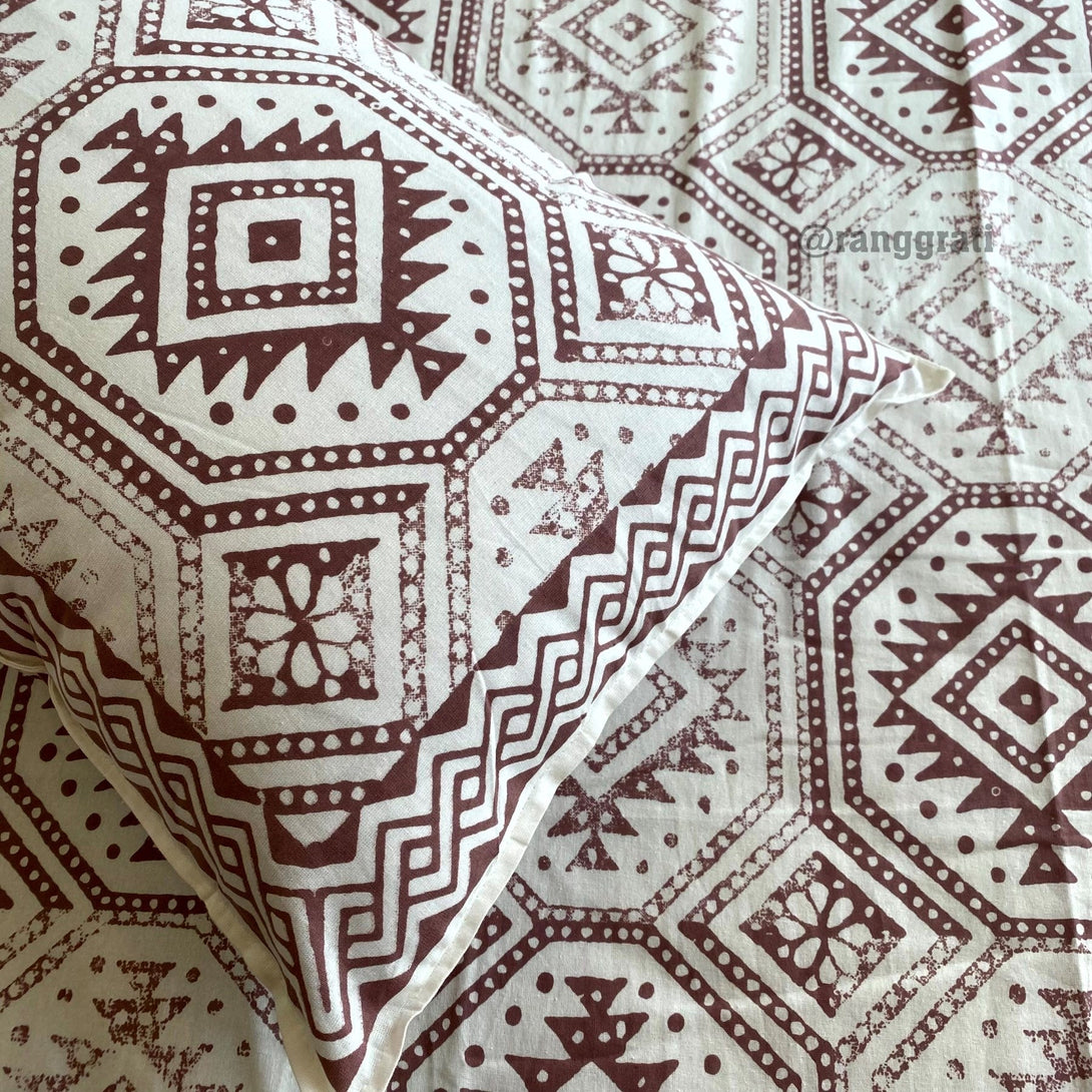 Pink Geometric Jaipuri Cotton Bedsheet King Size - Bedsheet