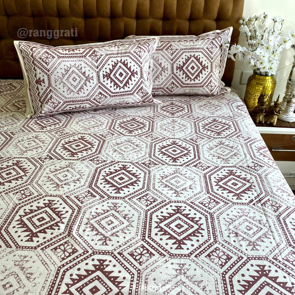 Pink Geometric Jaipuri Cotton Bedsheet King Size - Bedsheet