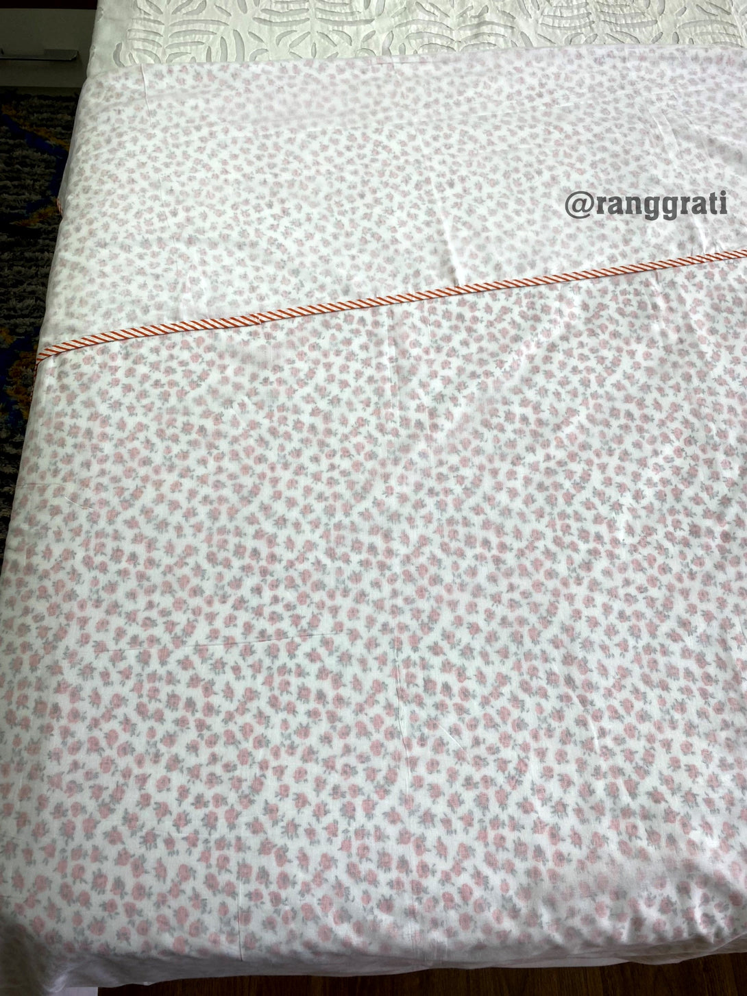 King Size Pink Little Floral 3D Dohar For Double Bed In Mulmul