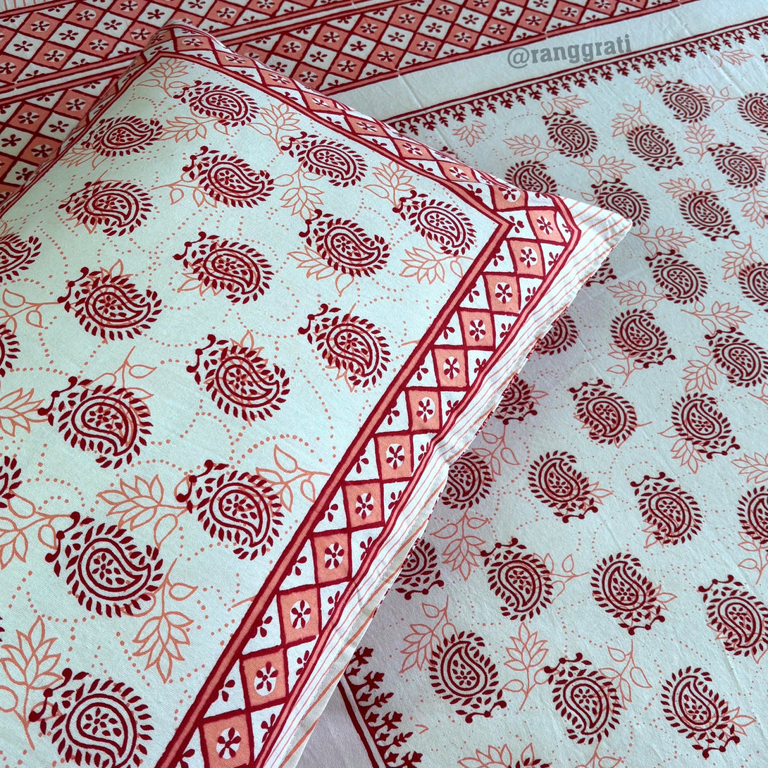 Pink Paisley Jaipuri Cotton Bedsheet King Size - Bedsheet