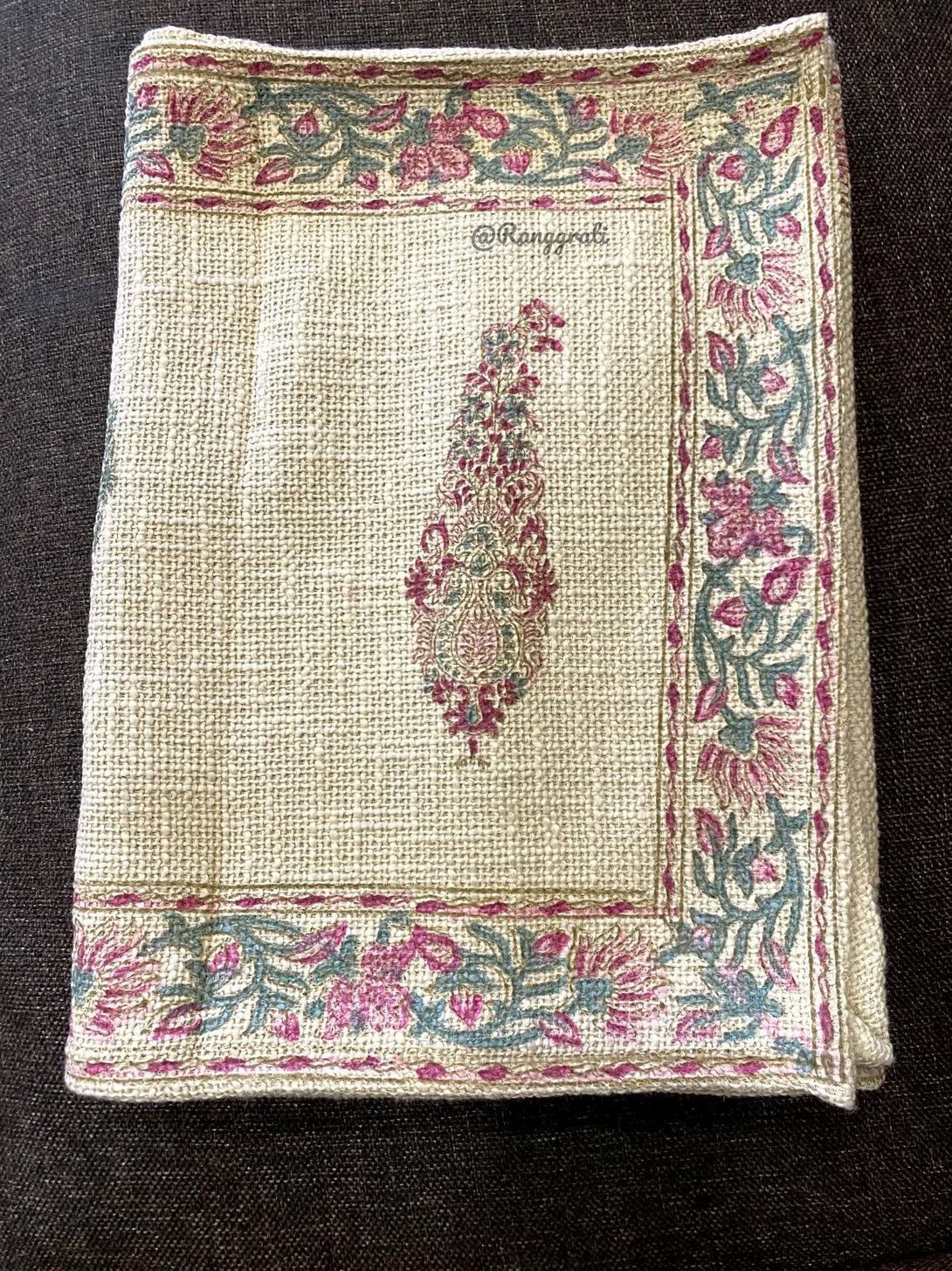 Pink Paisley Jute Cotton Table Runner For 6 Seater Dining Table - Table Runner