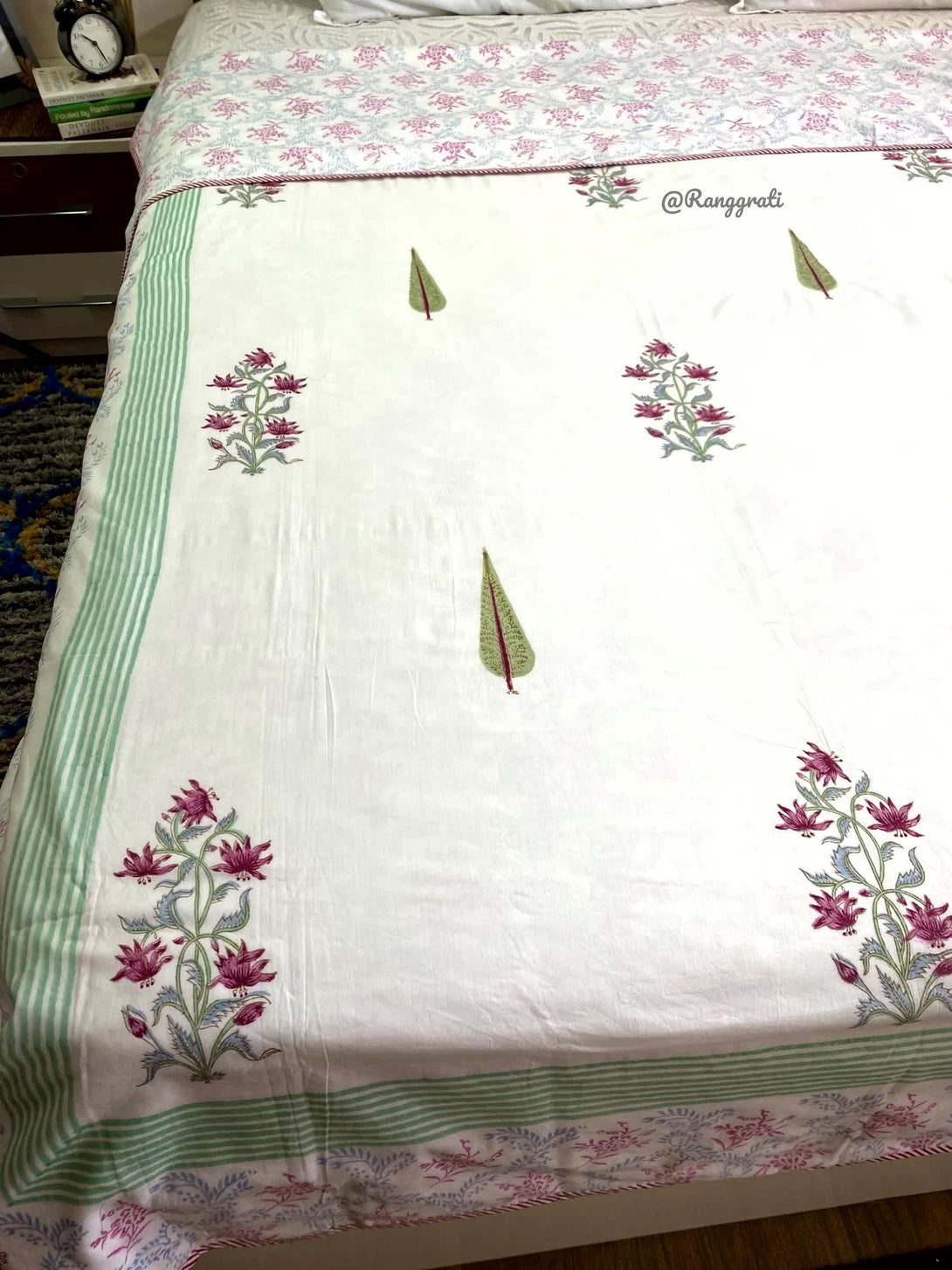 Pink Pine Single Dohar Cotton Reversible Hand Block Print - Dohar