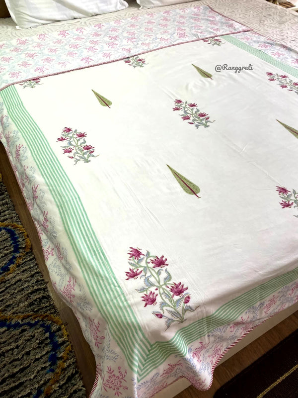 Pink Pine Single Dohar Cotton Reversible Hand Block Print - Dohar