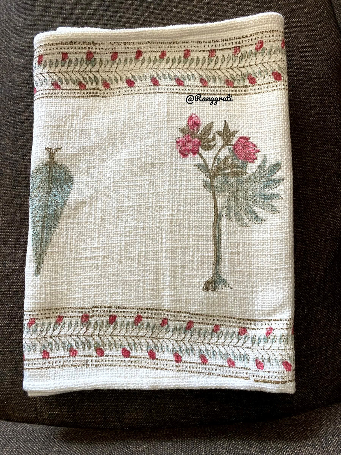 Pink Pine Tree Jute Cotton Table Runner For 6 Seater Dining Table - Table Runner