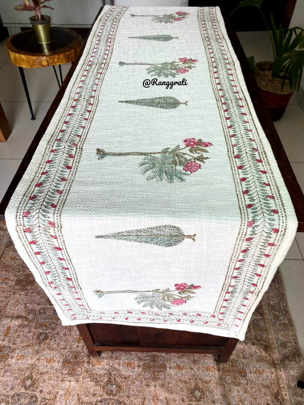 Pink Pine Tree Jute Cotton Table Runner For 6 Seater Dining Table - Table Runner