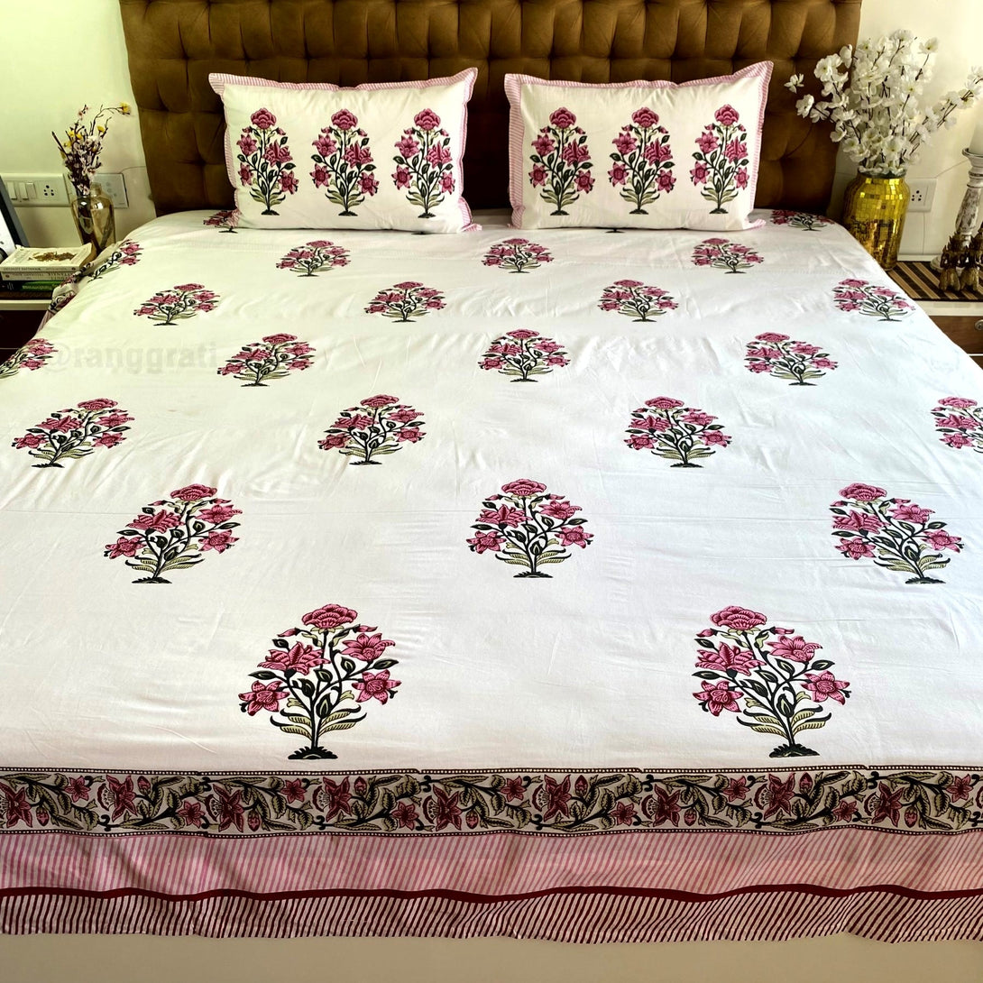 Pink Primrose Jaipuri Cotton Bedsheet Super King Size - Bedsheet