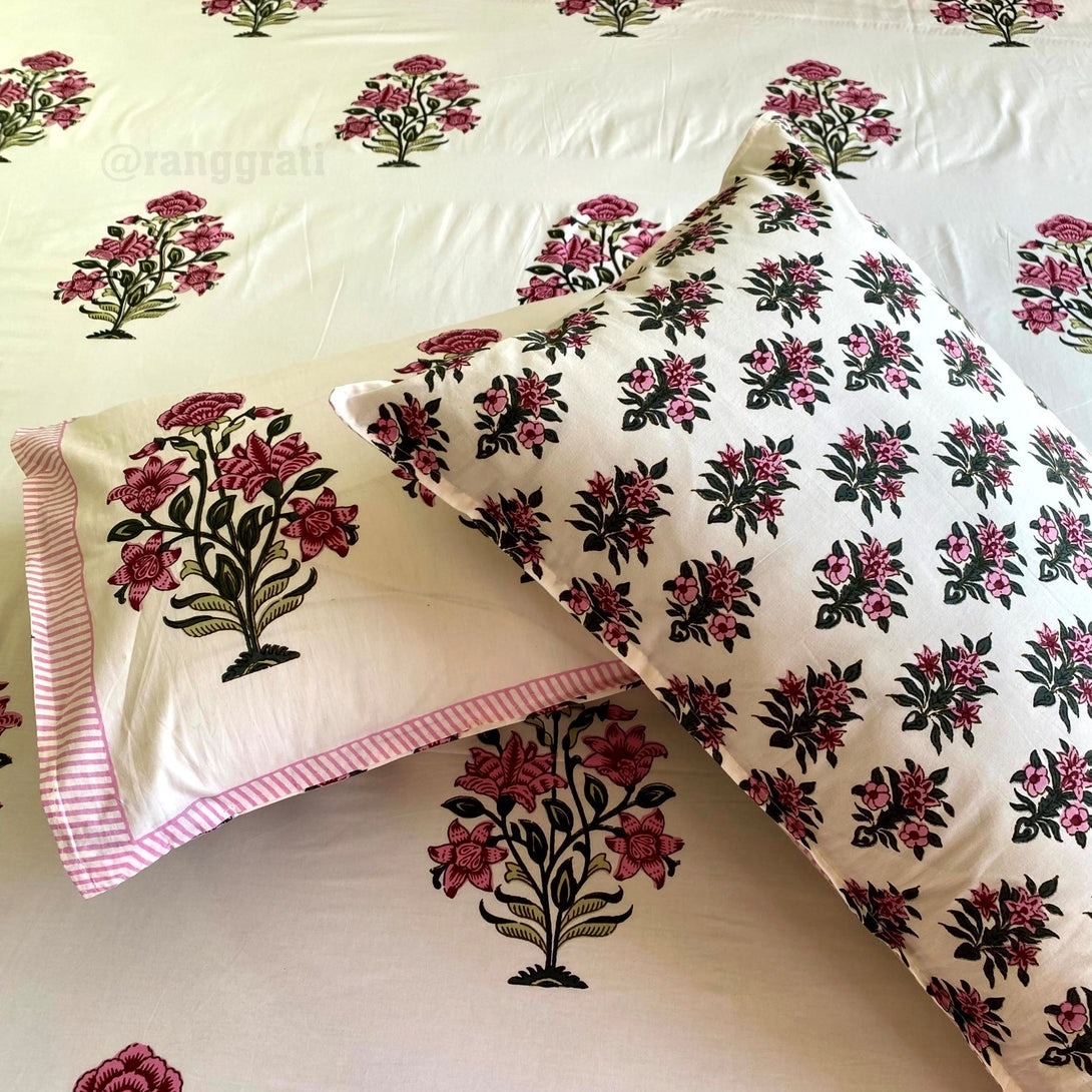 Pink Primrose Jaipuri Cotton Bedsheet Super King Size - Bedsheet