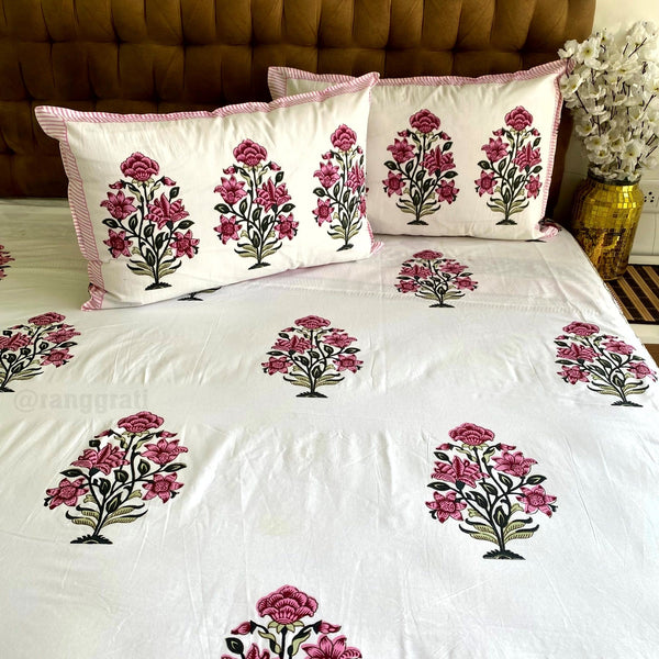 Pink Primrose Jaipuri Cotton Bedsheet Super King Size - Bedsheet