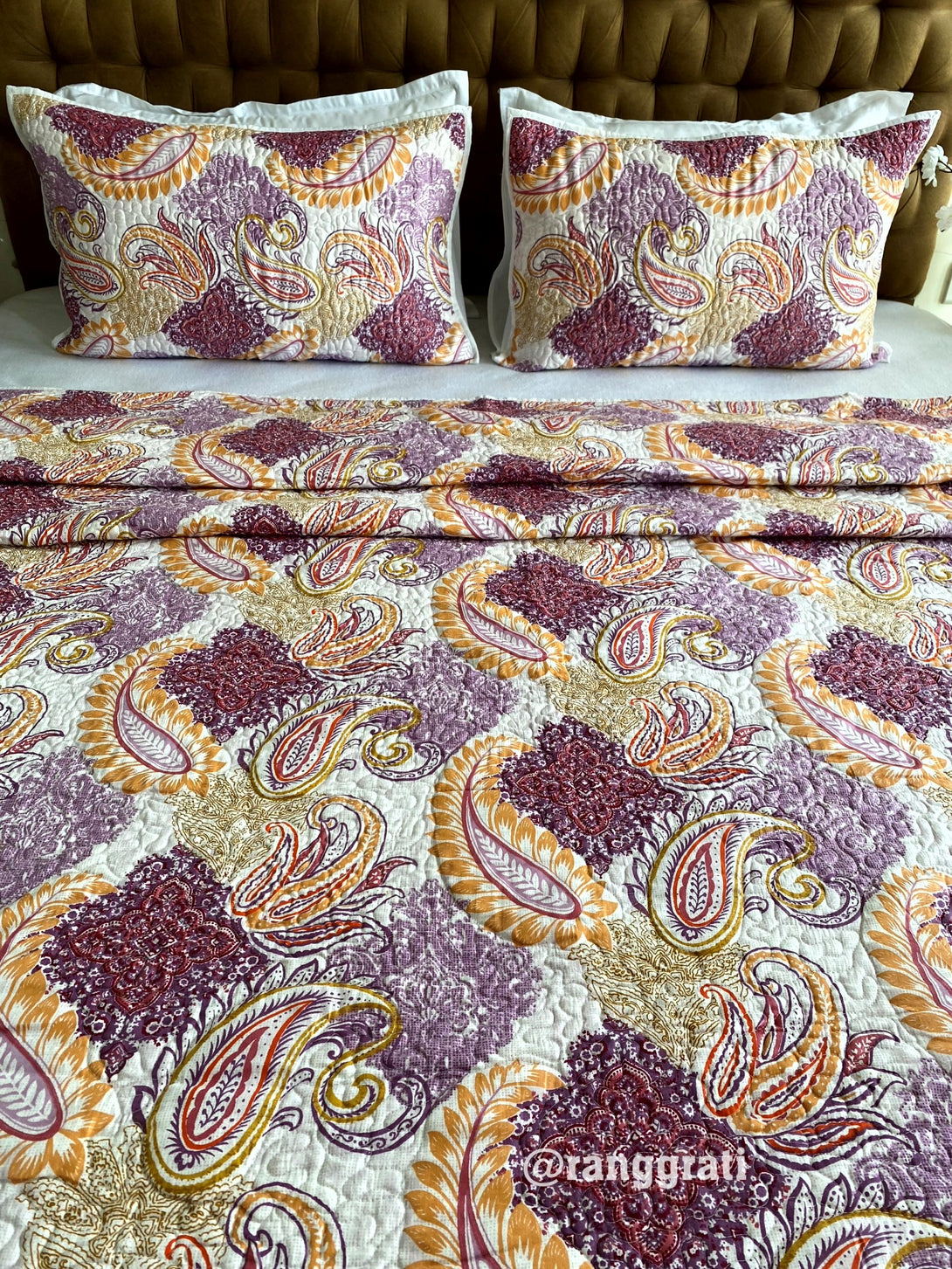 Pink Purple Floral Quilted Bedcover King Size Luxury Quality