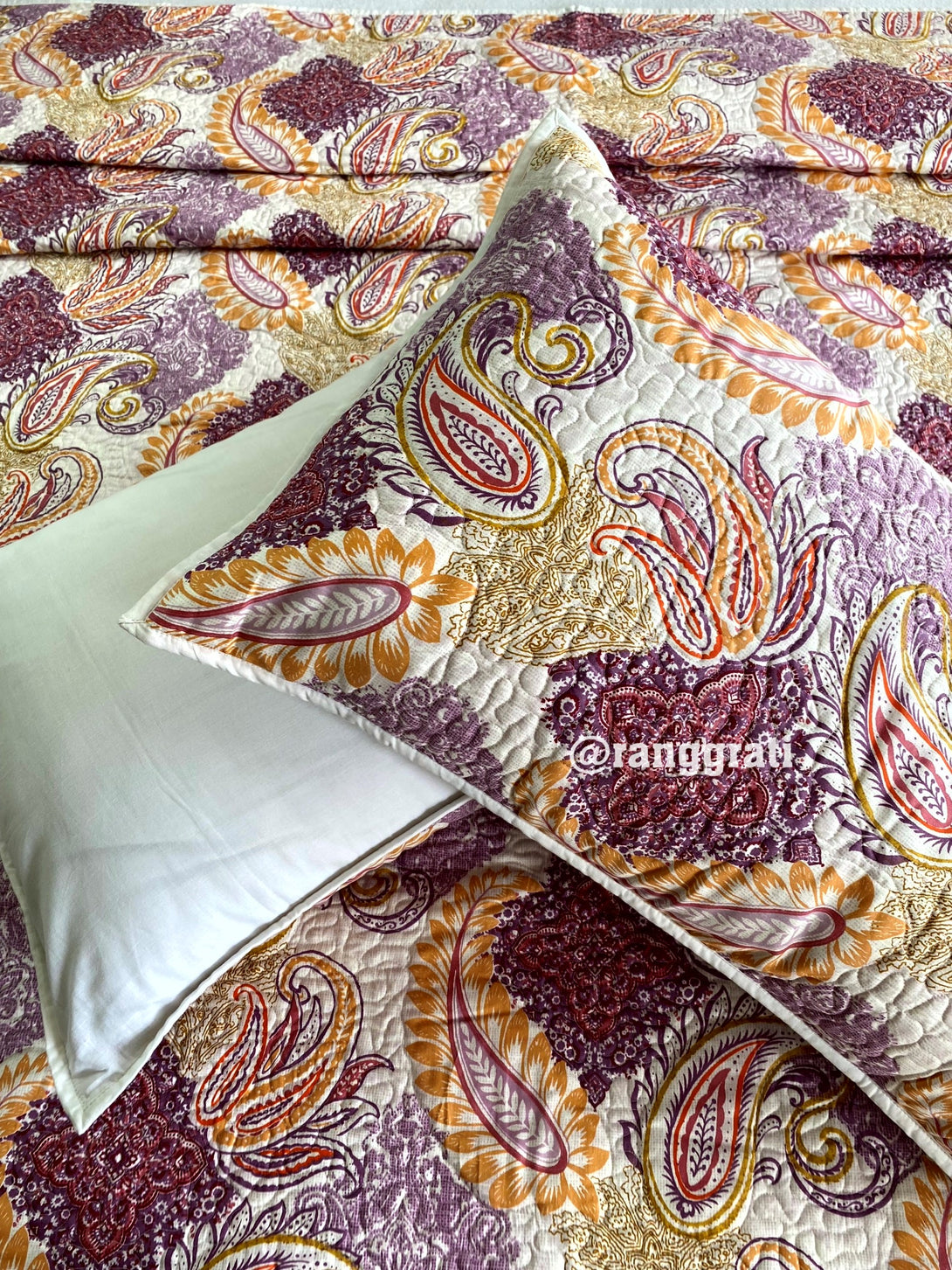 Pink Purple Floral Quilted Bedcover King Size Luxury Quality With Pillow Covers