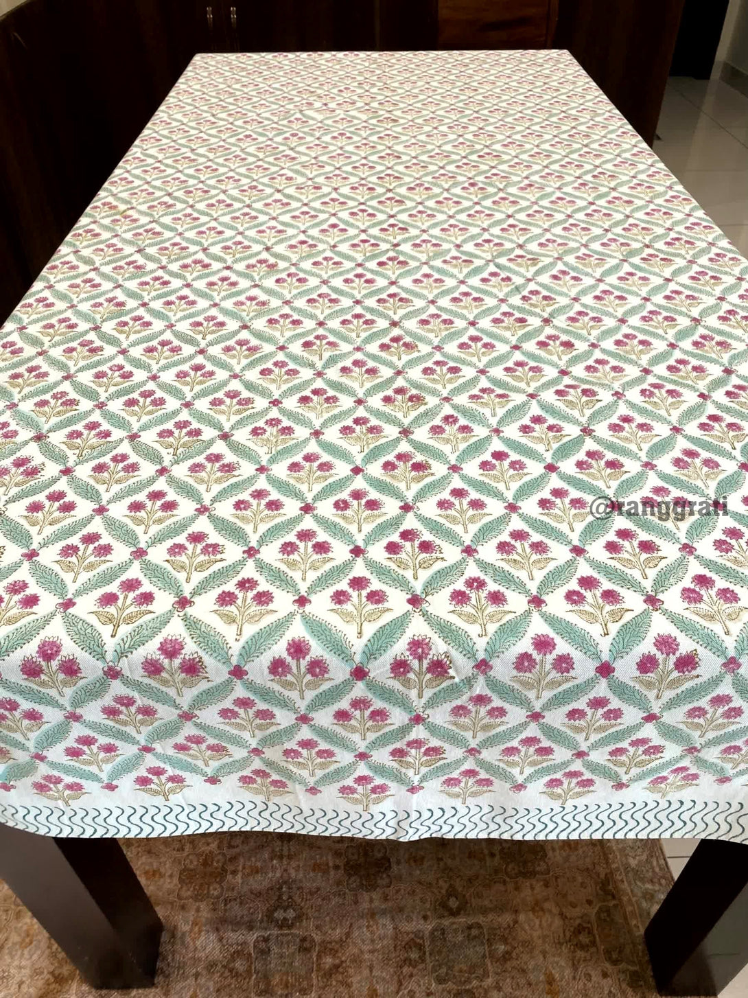 Pink Small Floral Table Cover Cloth 6 Seater Dining Table Rectangular - Table Cover