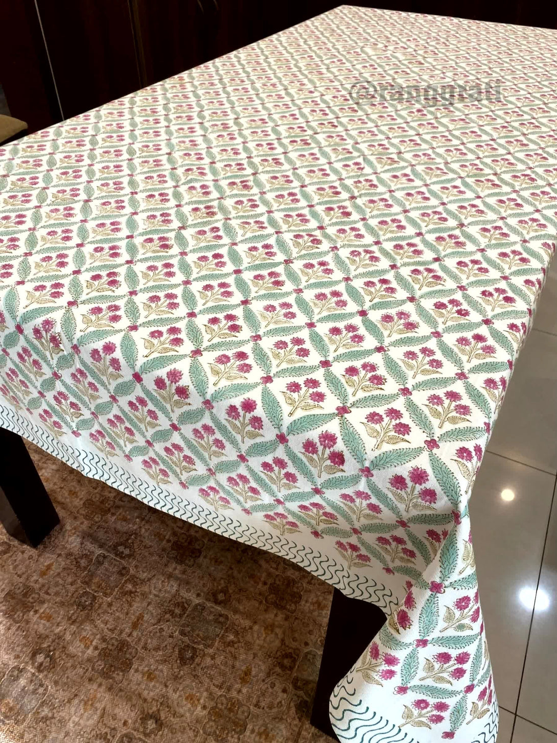 Pink Small Floral Table Cover Cloth 6 Seater Dining Table Rectangular - Table Cover