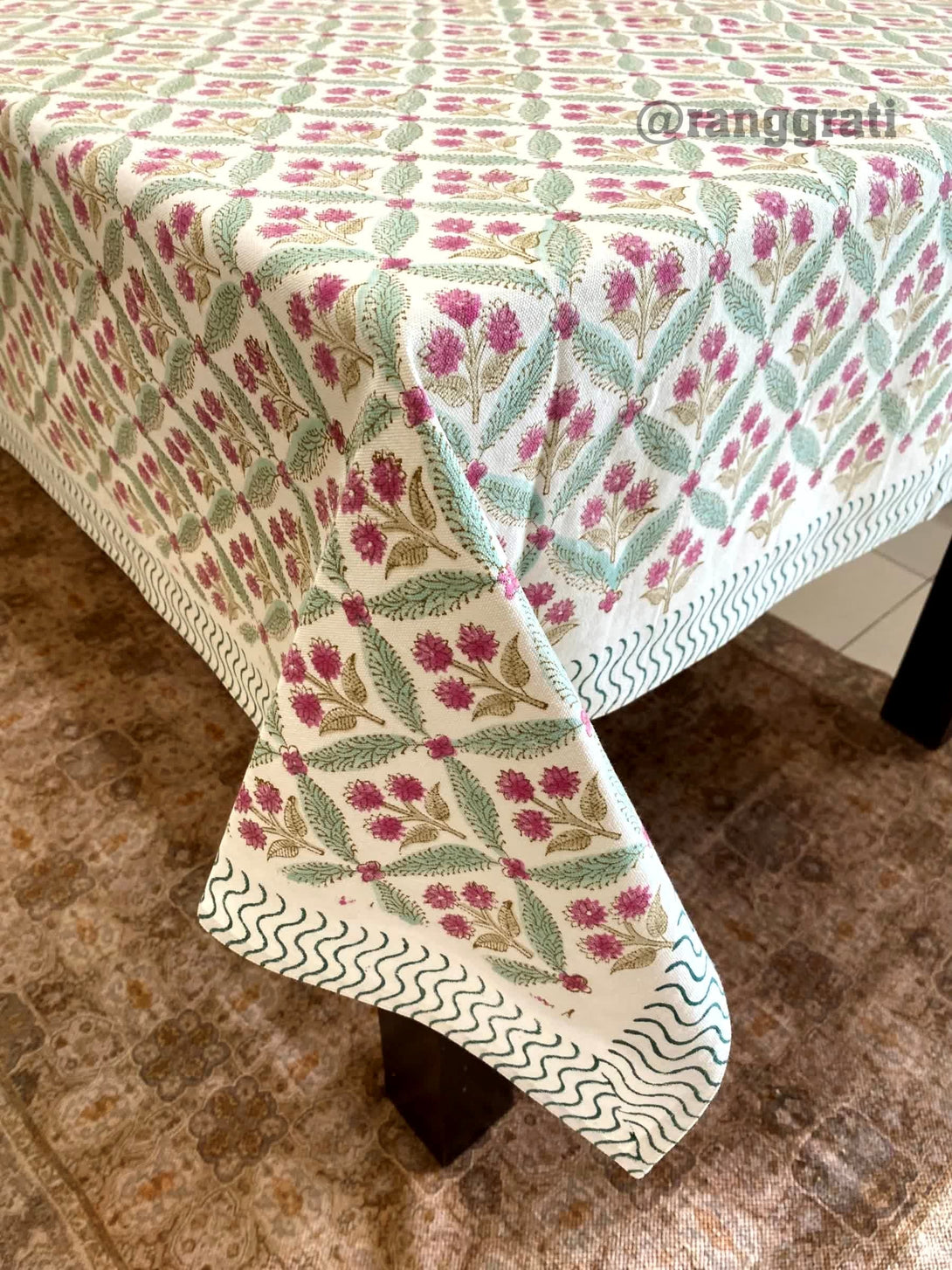 Pink Small Floral Table Cover Cloth 6 Seater Dining Table Rectangular - Table Cover