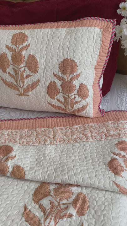 Earthy Brown Quilted Bed cover Mulmul Voile Reversible King Size