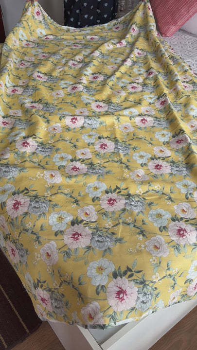 Pure Mulmul Cotton Yellow-Pale Pink Floral Single Dohar For Single Bed Reversible