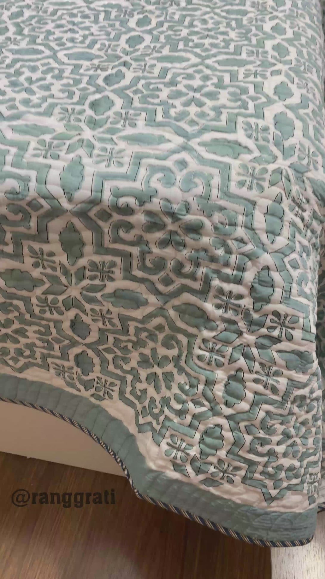 Teal Geometric Quilted Bedcover Super King 108 X 108 Pure Mulmul Cotton